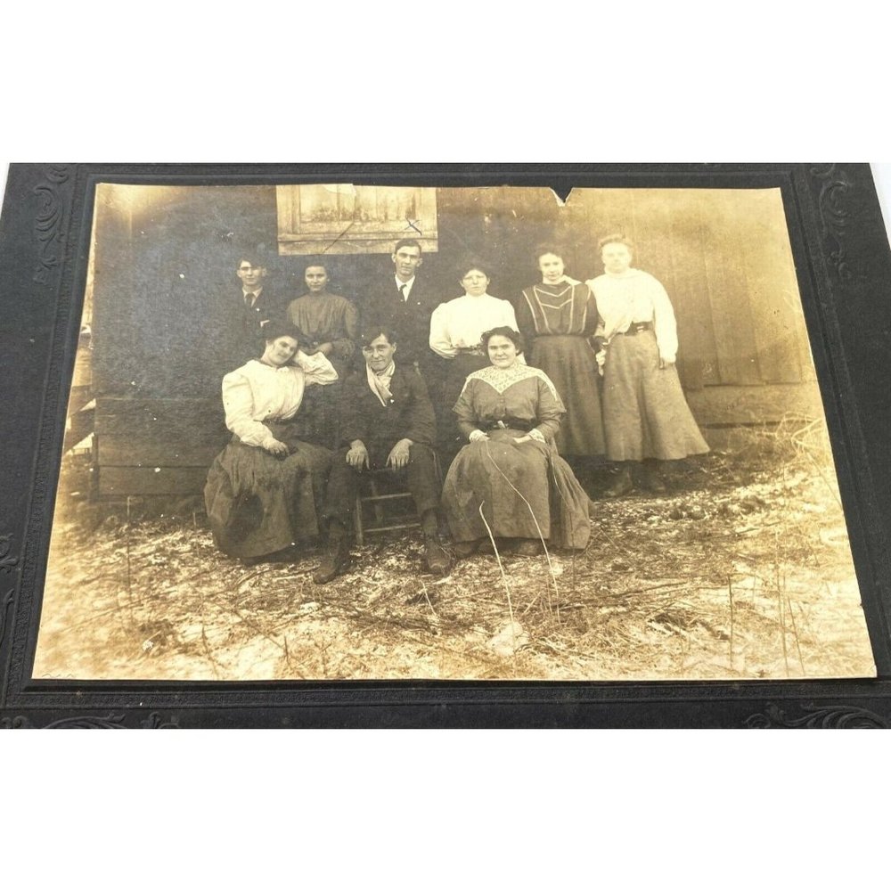 Early 1900s Family Portrait Found Photo Cardboard Backed Western Country